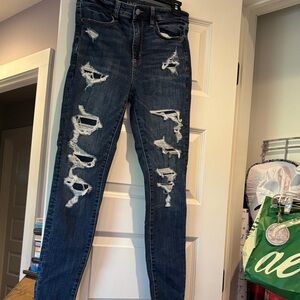 American Eagle Outfitters Ripped Dark Blue Skinny Jeans